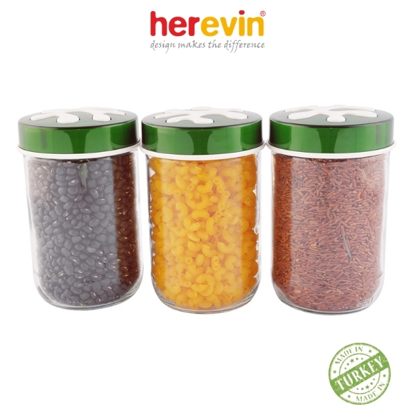 Bộ 3 Hũ Thủy Tinh Herevin Tròn Trơn Nắp Decor 660ml - HEHU135367-810 [GIAO MÀU NGẪU NHIÊN]