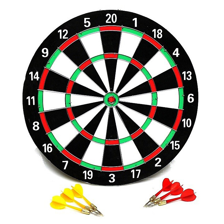 Bảng phóng phi tiêu chuyên nghiệp, bảng phi tiêu 17inch mặt gỗ đường kính 40cm , 6 darts chân kim , bảng phi tiêu 2 mặt có móc treo cực tiện.