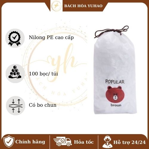 Combo 100 màng bọc thực phẩm, túi bọc thực phẩm PE tái sử dụng có chun co giãn