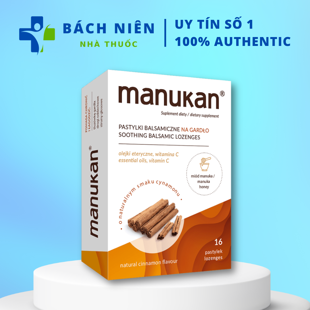Kẹo ngậm Manukan Cinnamon Ba Lan , viên ngậm ho Manukan bổ phế, dịu ho, giảm đau họng, khản tiếng.