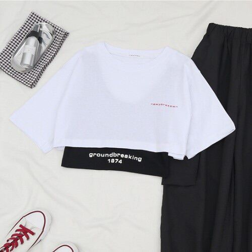 SET 2 MÓN ÁO CROPTOP TAY LỠ GROUNDBREAKING 1974