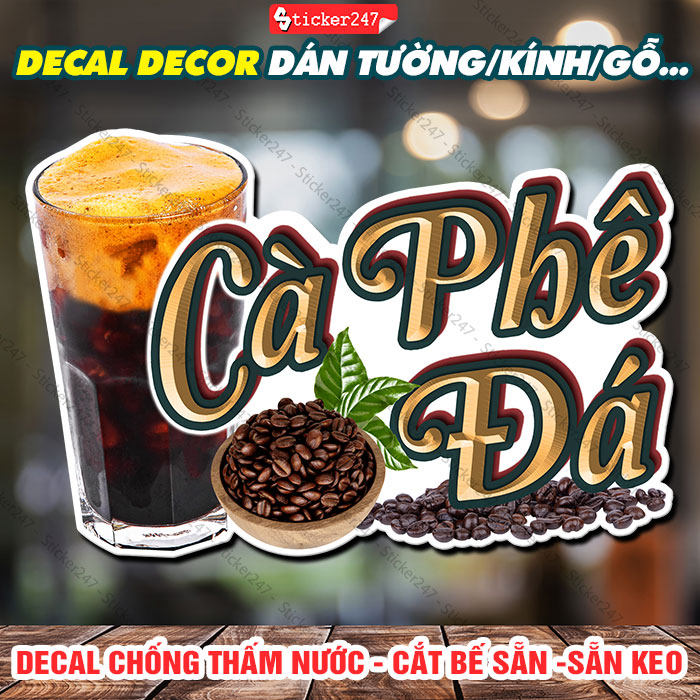 Tranh dán tường cà phê đá 🌈 decal dán tường trang trí quán trà sữa, cà phê - chống thấm nước, chống nắng, cắt sẵn