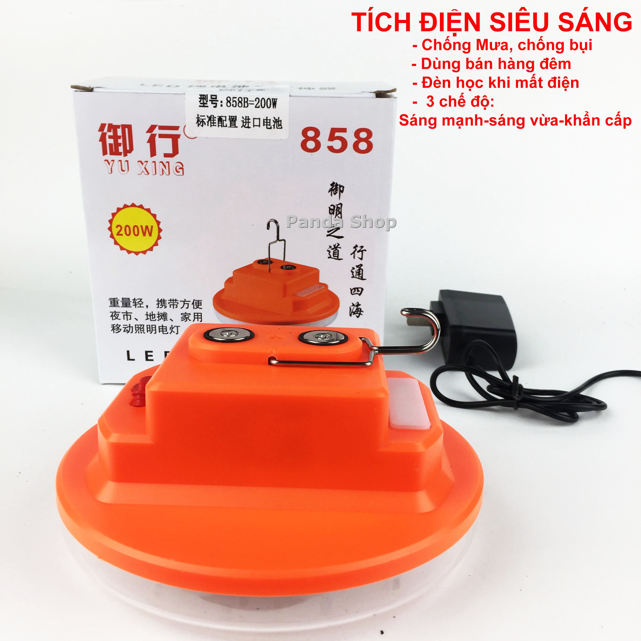 (HÀNG CAO CẤP) Bóng đèn tích điện 8h-10h loại 200w – 250w sạc tích điện LED có móc treo , bóng tỏa sáng rộng