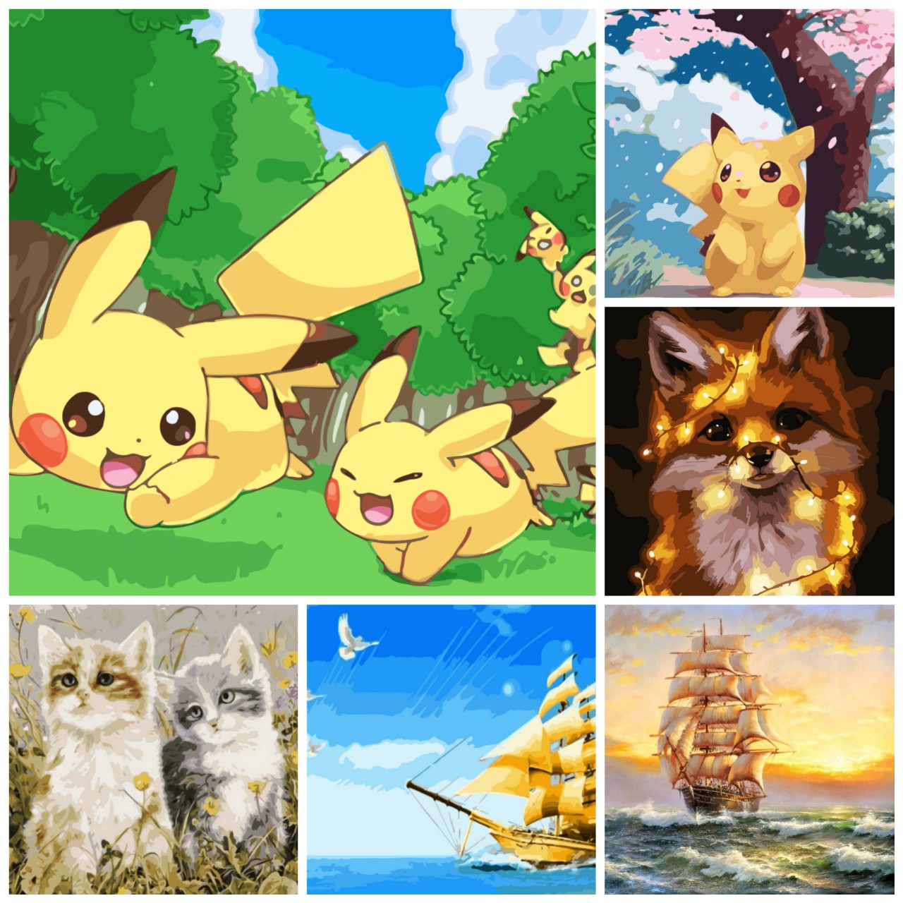 Tranh tô màu theo số CÓ KHUNG 40x50 cm hình cô gái chibi, pikachu và hoa, hàng có căng sẵn khung