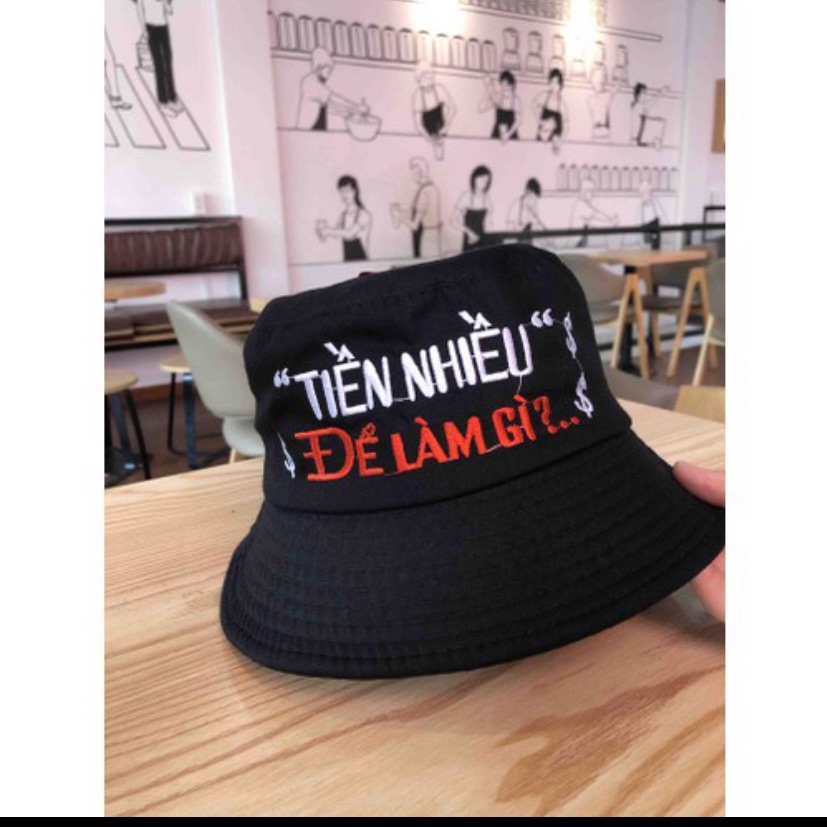 Mũ Bucket đen thêu TIỀN NHIỀU ĐỂ LÀM GÌ?, Nón tai bèo thời trang hot trend siêu cá tính