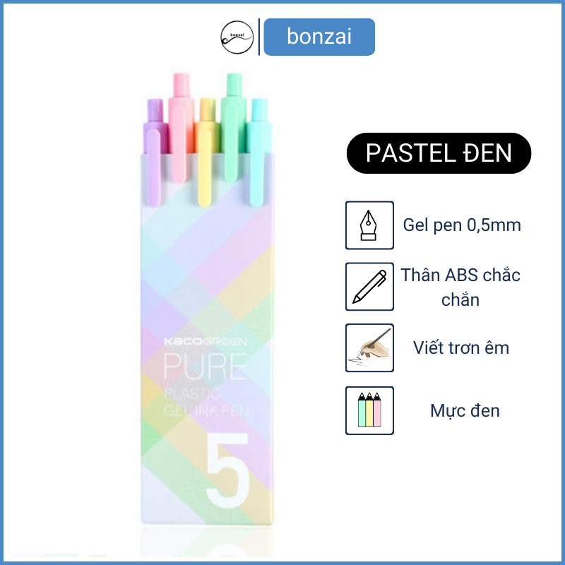 Bộ 5 bút Kaco Green Pure Pastel mực đen