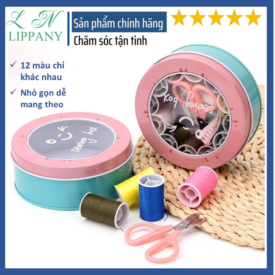 Hộp kim chỉ đa năng hình tròn - bộ kim chỉ may vá nhiều món tiện dụng