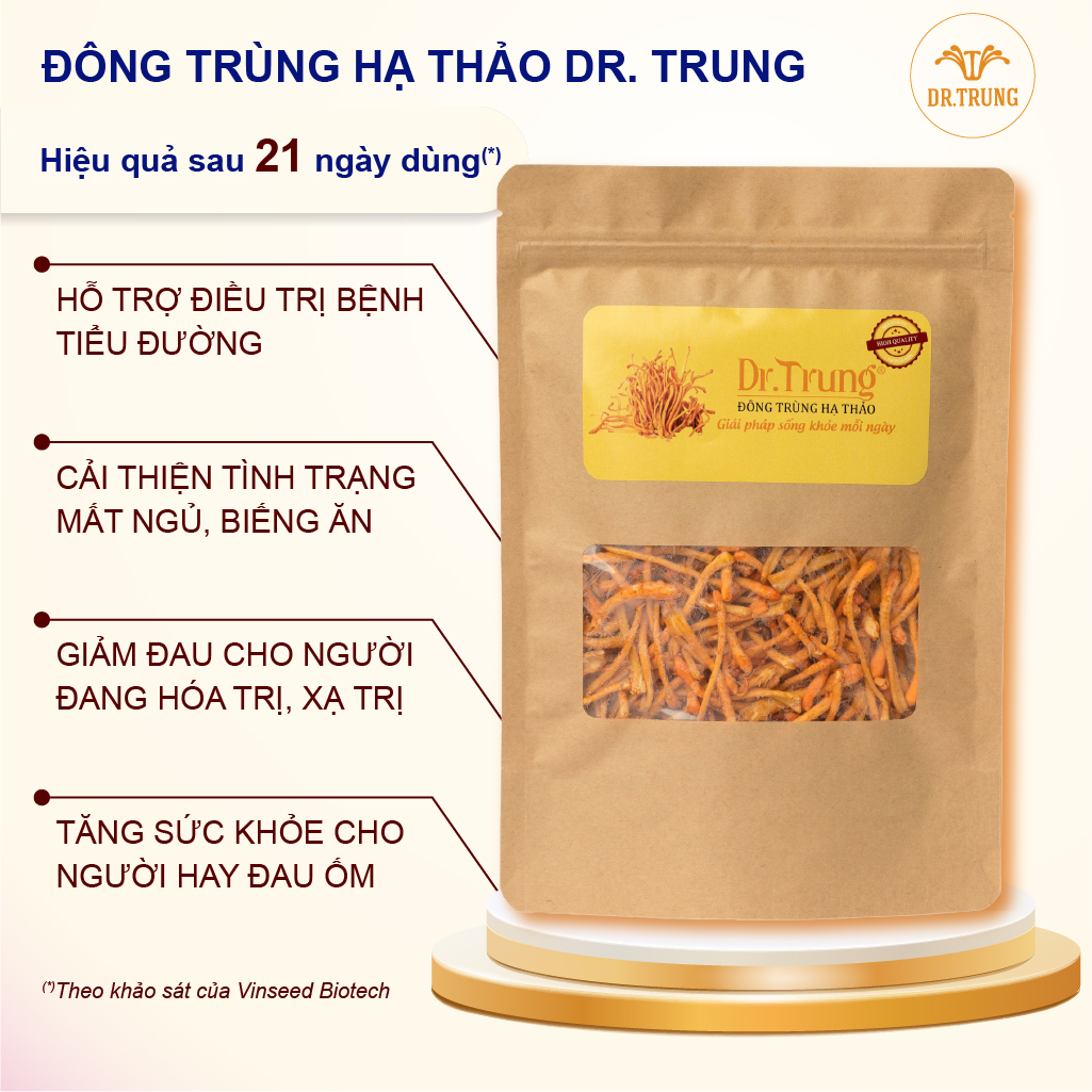 Đông trùng hạ thảo DR. TRUNG (Sợi Tươi - Gói 100 Gram) - Loại CAO CẤP (Adenosine & Cordycepin cao tăng miễn dịch) - Chỉ giao tại Đà Nẵng