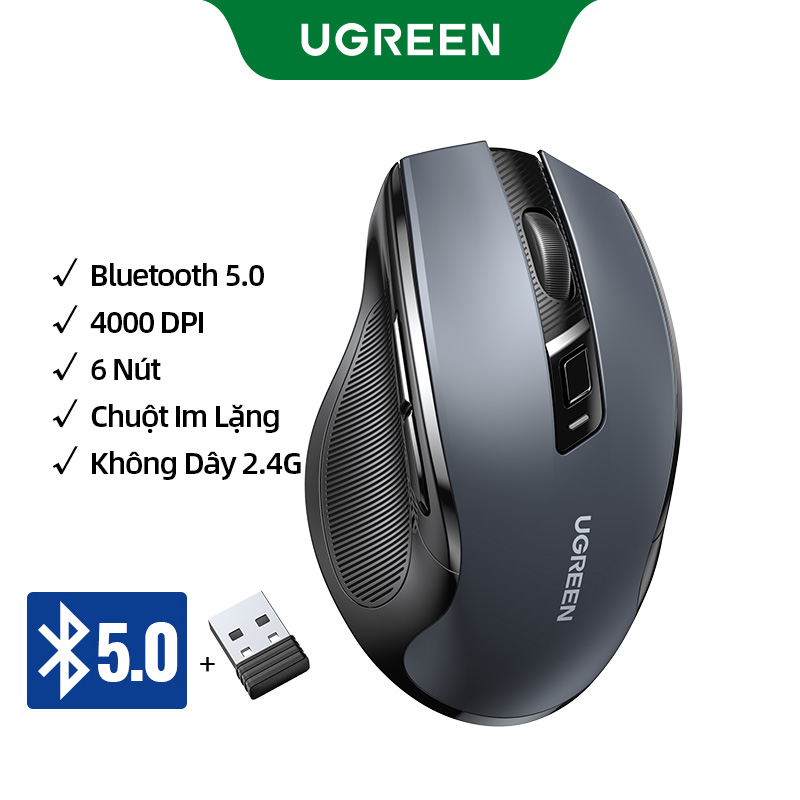 UGREEN MU006 Chuột Không Dây Kết Nối Bluetooth Và USB 2.4Ghz có đầu thu Mini USB Wireless Mouse Ergonomic Silent Mouse 4000DPI Laptop PC Mac Linux