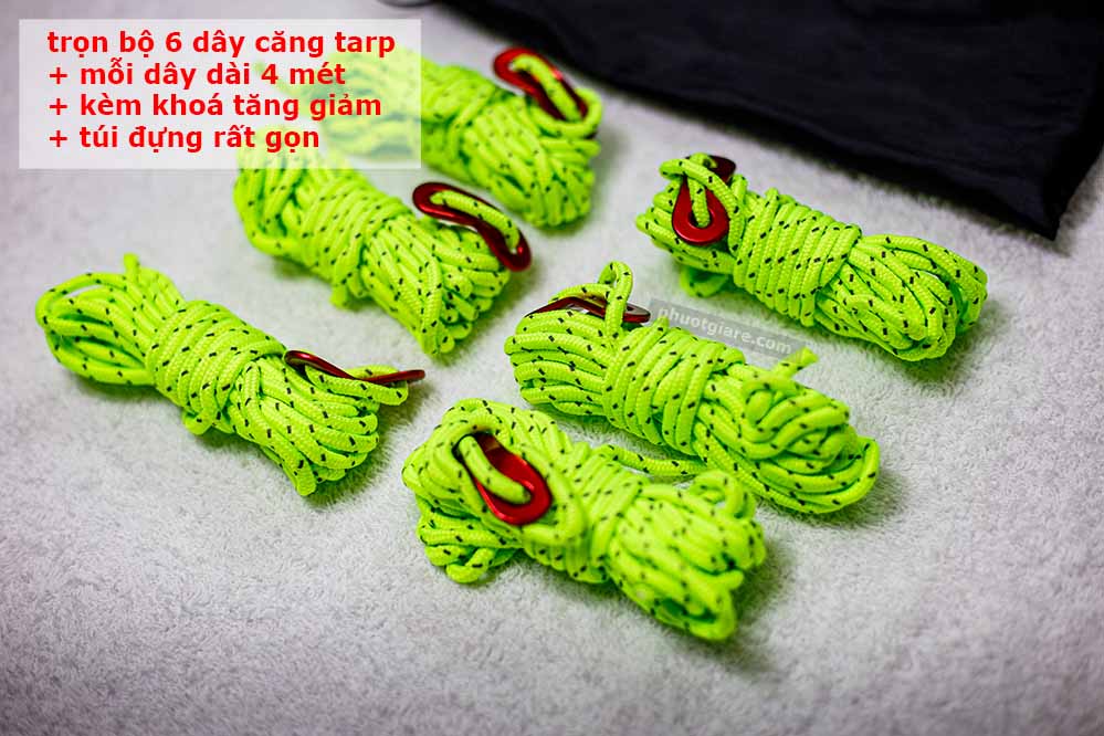 Bộ 6 dây dù 4 mét cắm tarp kèm khoá nhôm tăng giảm tiện lợi