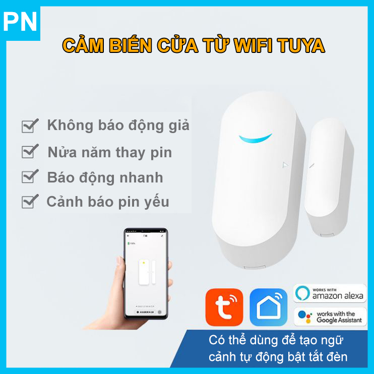Cảm biến cửa từ Wifi Tuya Smart. Hoạt động với google Home và Amazon Alexa