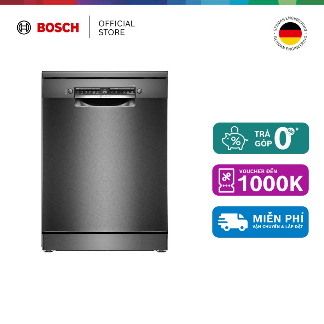 Máy Rửa Chén Độc Lập 14 Bộ Bosch SMS4HMC25M - Series 4 (Màu đen, 60cm) - Hàng chính hãng