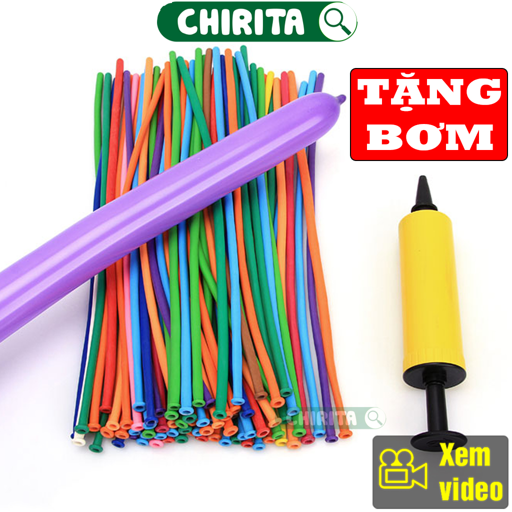 Bộ 90 Bong Bóng Balloon Thái Lan B001 - Bóng Bay Tạo Hình + TẶNG 1 Ống Bơm Bóng Bay Bằng Tay - Chirita