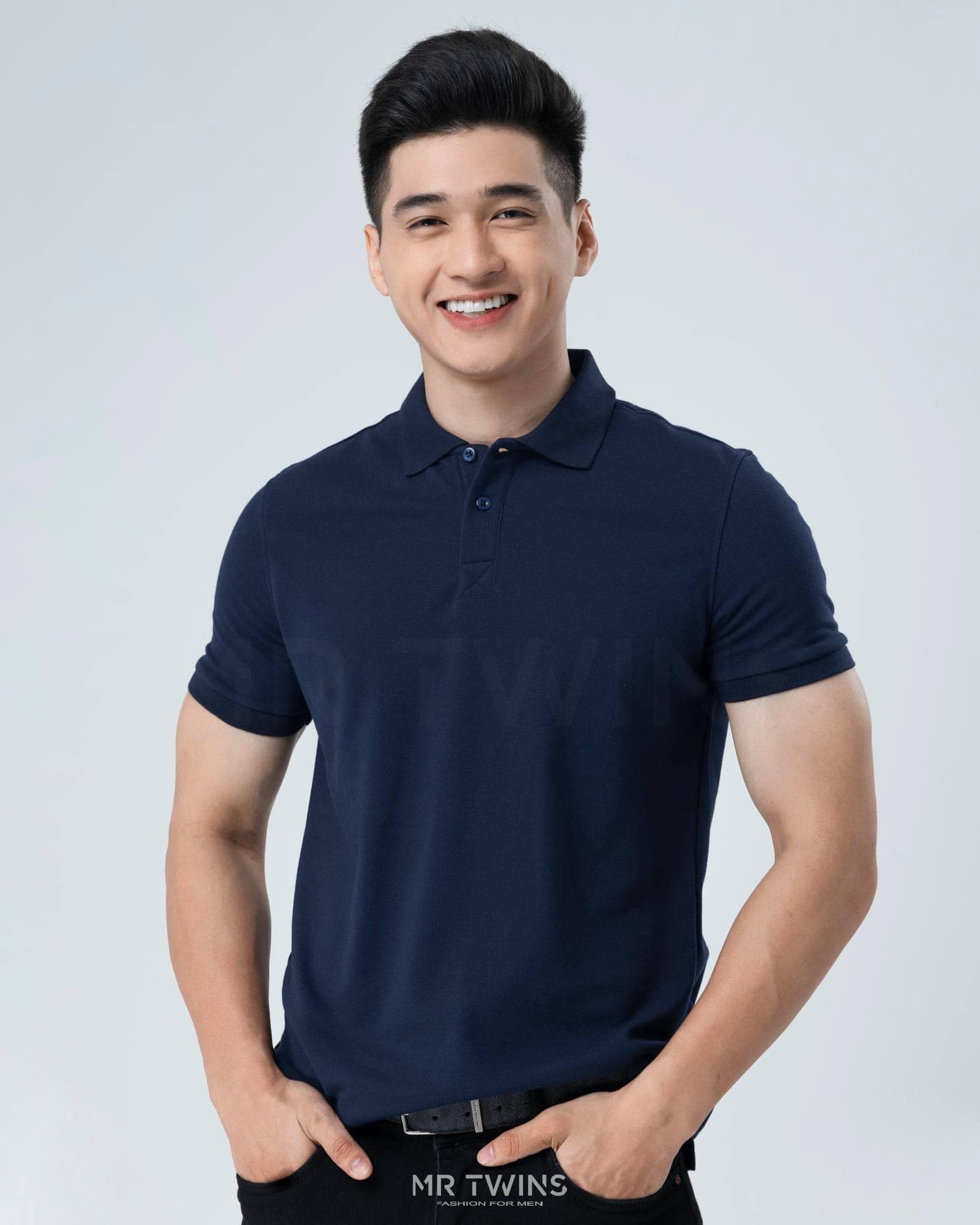 Áo Thun Polo Nam Cổ Bẻ Màu Xanh Đen Vải Cotton Cá Sấu Thương Hiệu MrTwins®