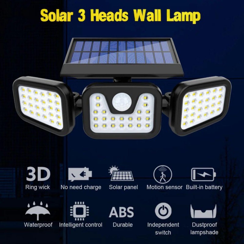 Đèn năng lượng mặt trời 74 led Solar Light 3 Bóng 86 led chống nước cảm biến chuyển động