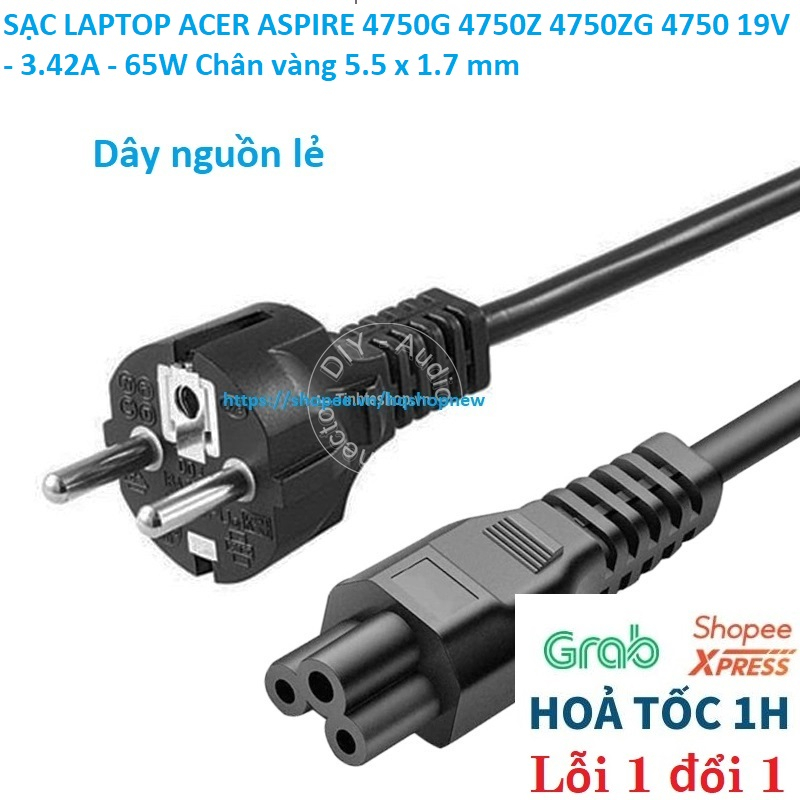 ️ SẠC LAPTOP ACER ASPIRE 4750G 4750Z 4750ZG 4750 19V - 3.42A - 65W Chân vàng 5.5 x 1.7 mm