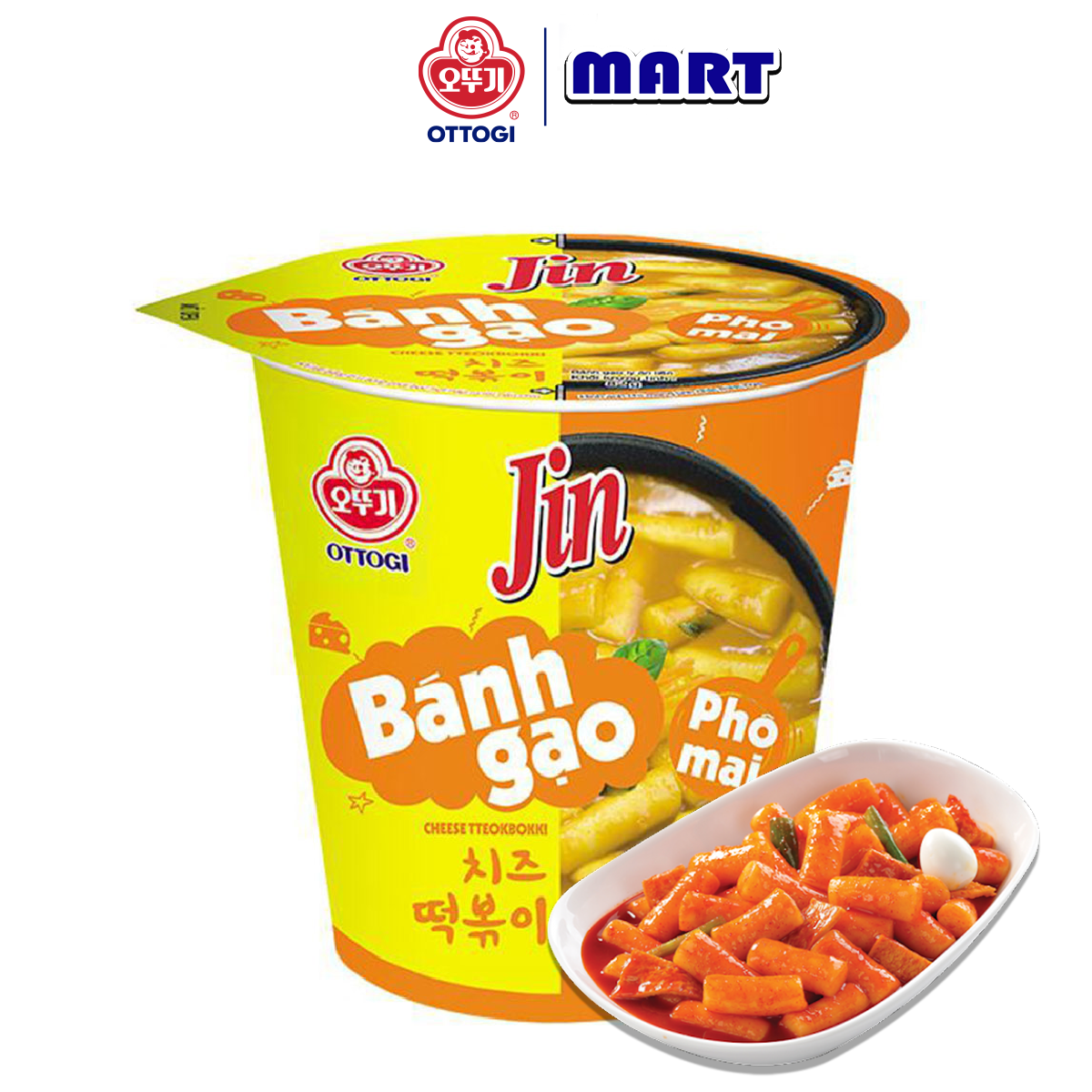 - Bánh gạo tokbokki Ottogi Jin vị phô mai ly 82g