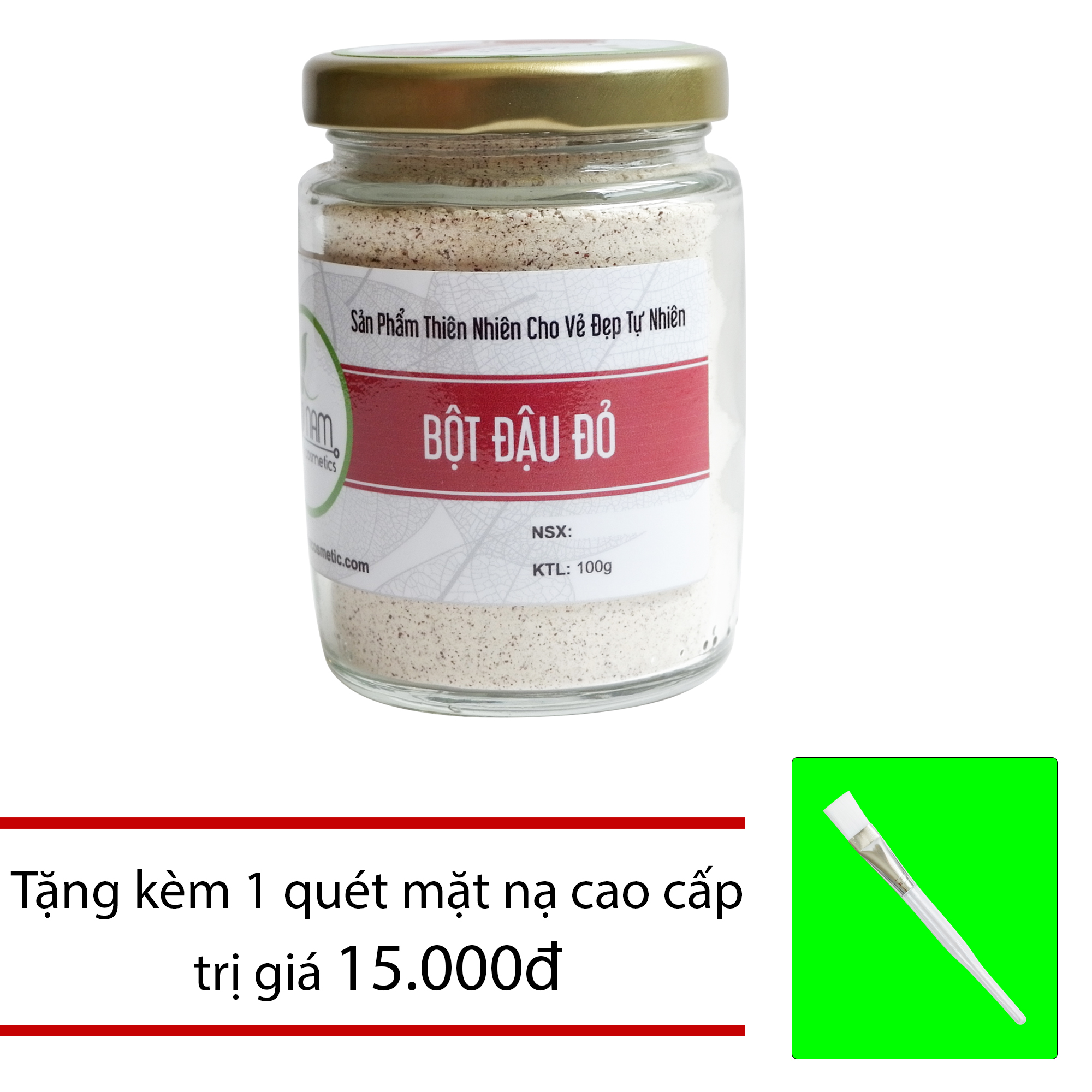 Bột đậu đỏ nguyên chất bảo nam + tặng cọ quét - trị mụn hiệu quả cải thiện da se khít lỗ chân lông -