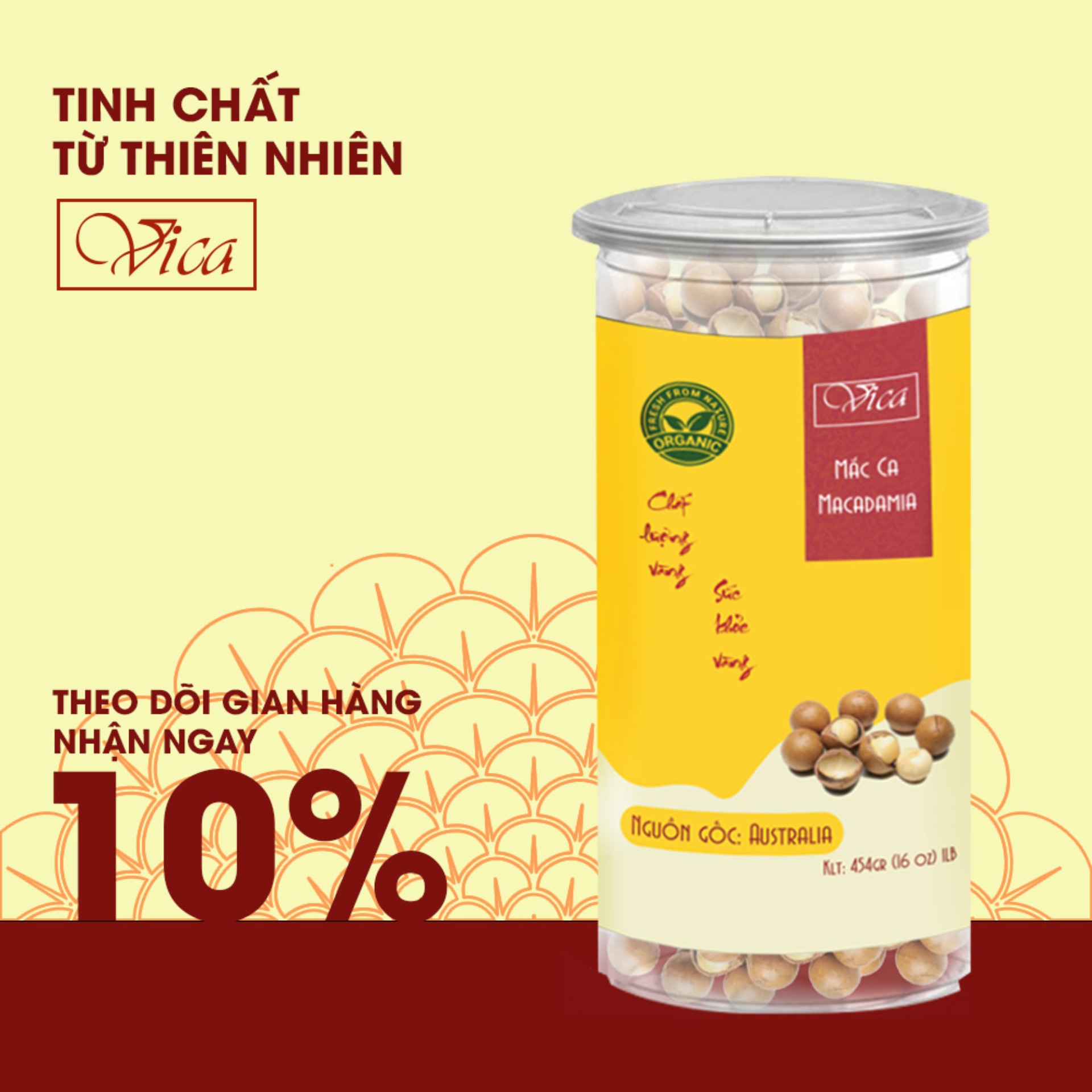 Mắc Ca VICA nhập khẩu Mỹ 454g (1LB) đóng hũ nhựa cao cấp. Mắc Ca USA hũ nhựa cao cấp, dùng làm quà tặng, quà tết, hạt dinh dưỡng