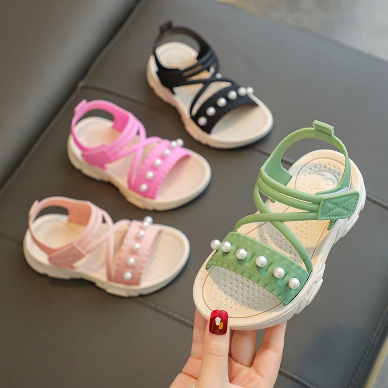 Dép bé gái xăng đan sandal quai hậu cao su cho bé gái gắn ngọc trai shoes for kids