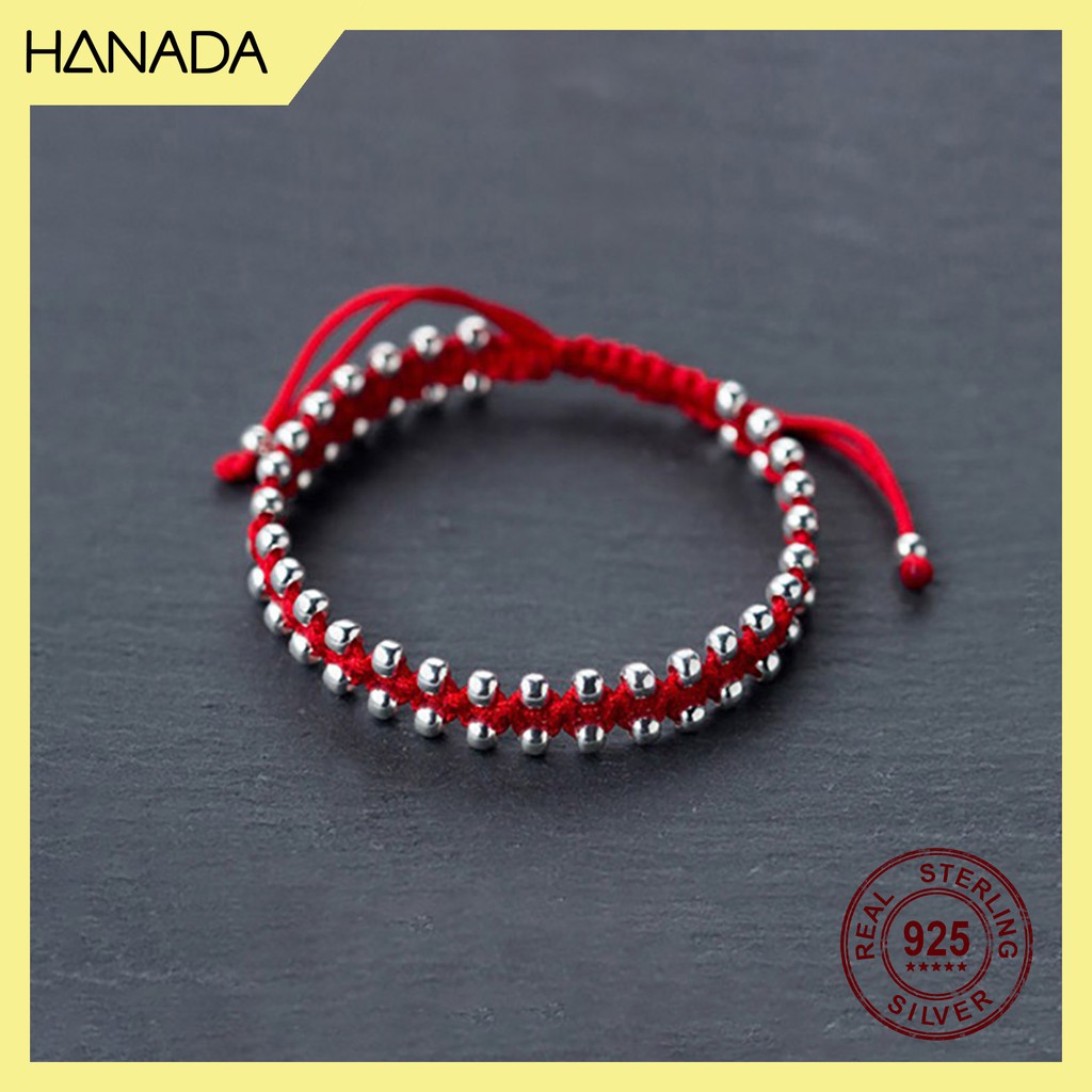 Lắc tay bạc 925 hanada dây đỏ bản lớn và bi 0289