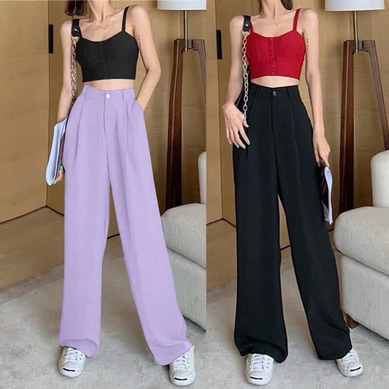 Quần tây ống rộng suông nữ khóa trước, quần ống xuông culottes vải mềm dáng dài