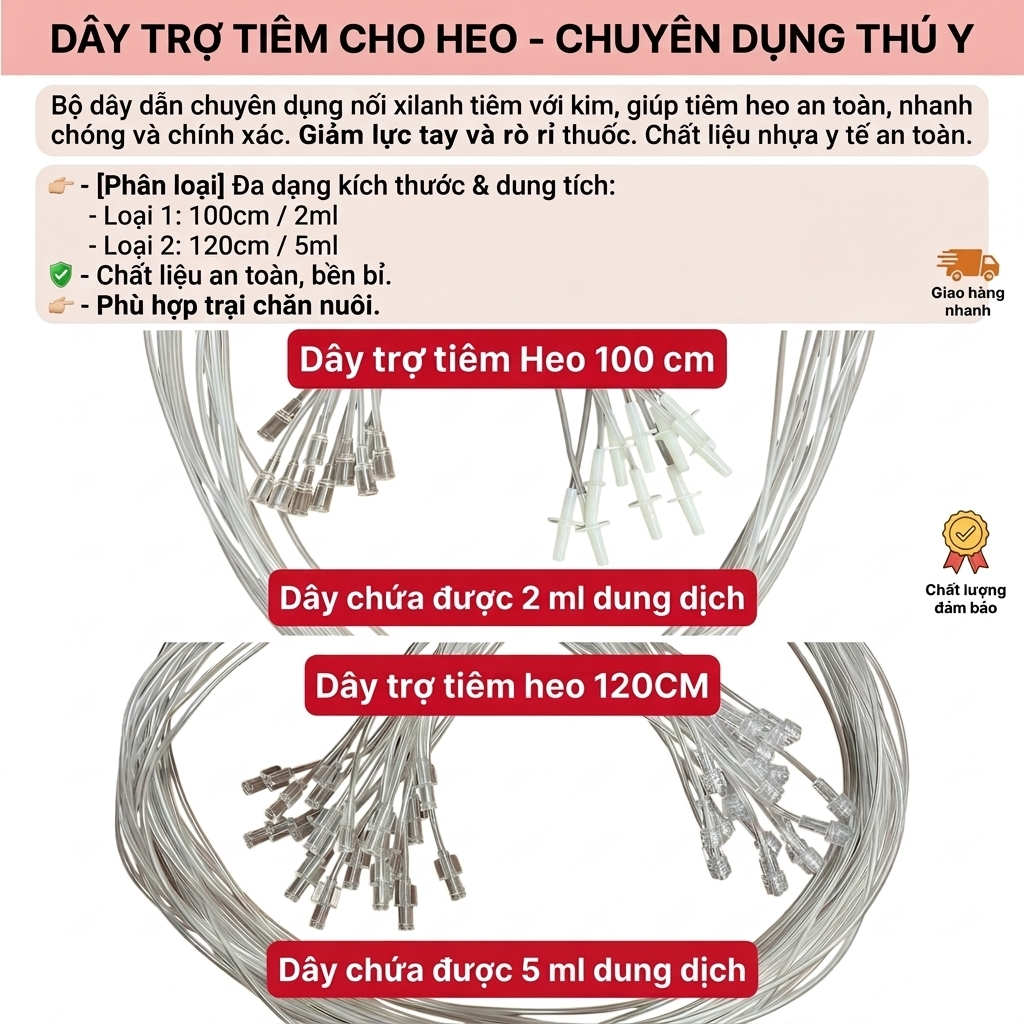 [Combo 10 Dây] Dây Trợ Tiêm Cho Heo Chuyên Dụng - Nhựa Y Tế Cao Cấp, Đủ Kích Thước 100cm & 120cm