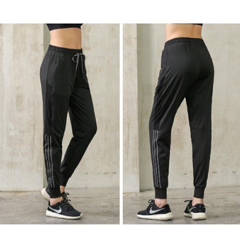 Quần jogger phối lưới sọc tập gym thể thao yoga nữ
