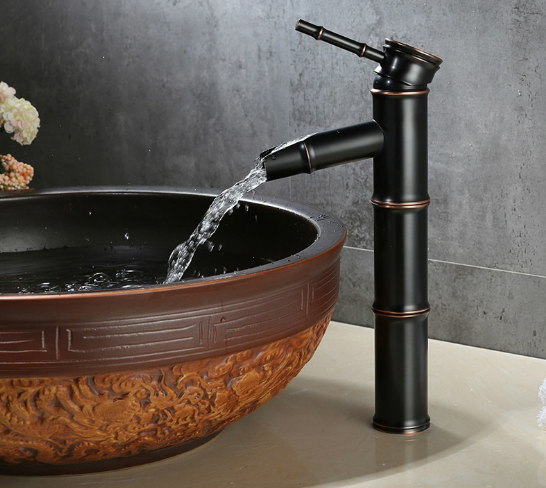 Vòi lavabo nóng lạnh cao giả cổ cao cấp màu đen MS9- dùng cho lavabo đặt bàn