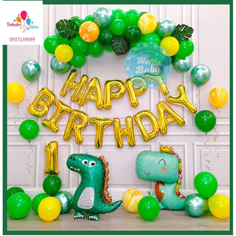 Set bong bóng phụ kiện trang trí sinh nhật cho bé trai, bé gái chủ đề khủng long- BOBABO STORE