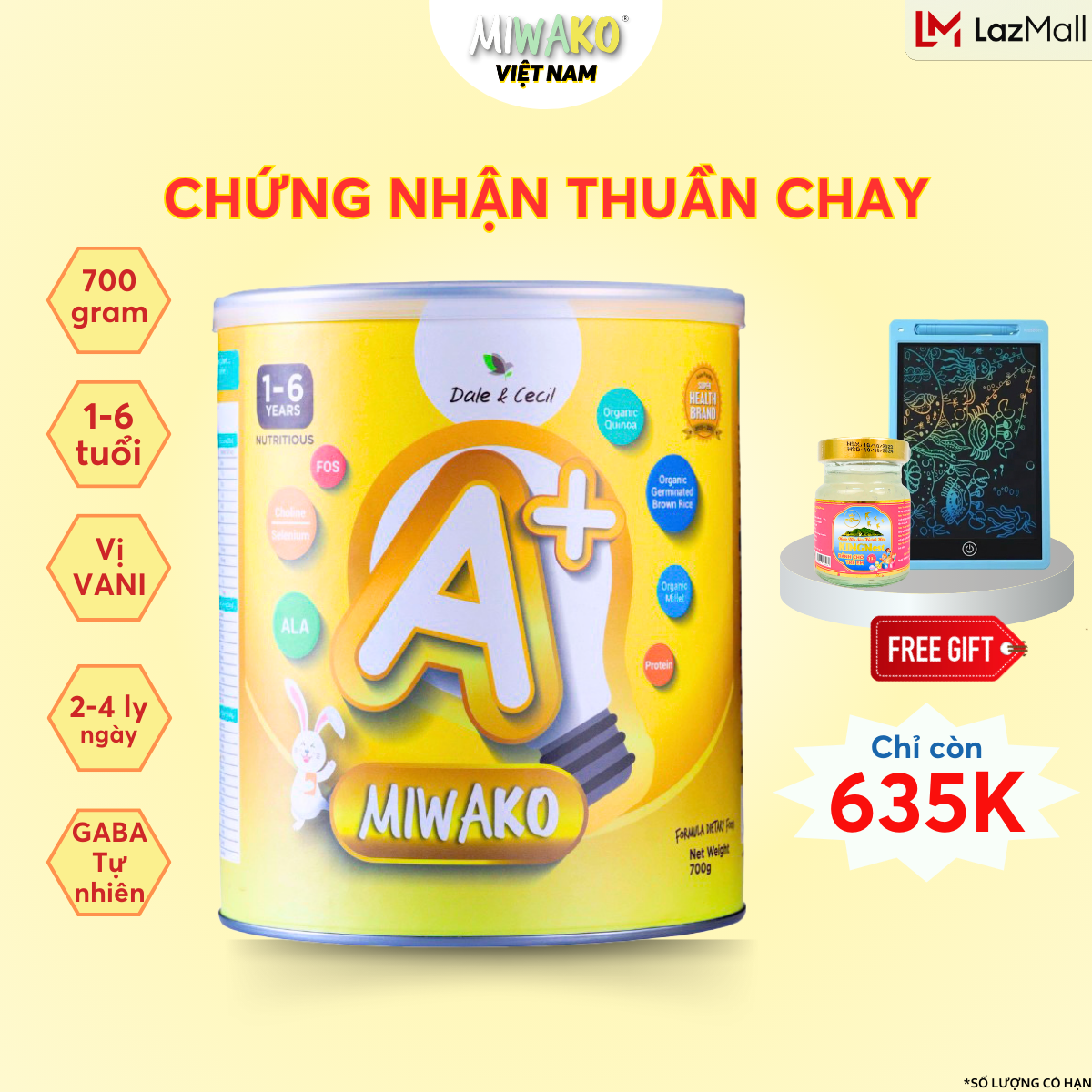 Miwako A+ Nut Milk Vanilla Flavor 700Gr Box, Genuine Imported from Malaysia, Comprehensive Nutritional Supplement for Babies