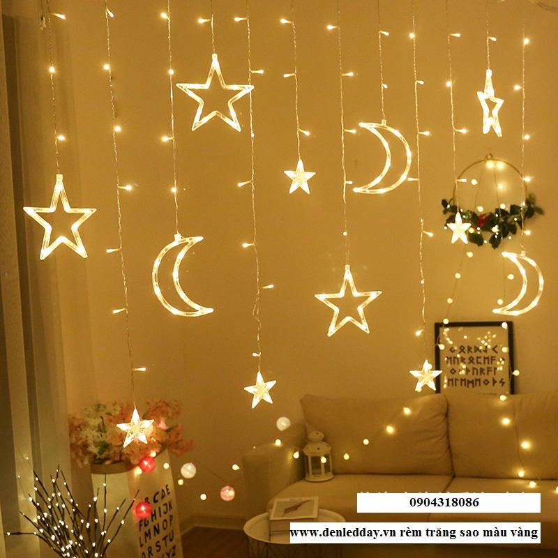Đèn led rèm nháy trăng sao 3m đèn 120 led 12 trăng sao 7 lớn 5 nhỏ 8 chế độ ts313