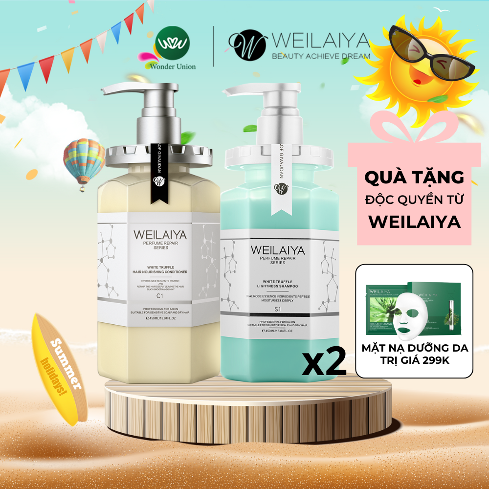 Combo 2 cặp dầu gội xả tóc thảo dược Weilaiya chiết xuất nấm Truffle chống lão hóa da đầu, mượt tóc cho tóc hư tổn 450ml