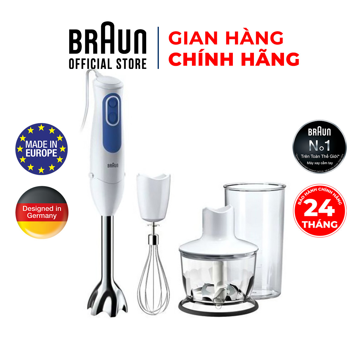 Máy xay cầm tay Braun MQ3035 Sản xuất 100% tại Châu Âu, Công suất 700w, chống văng độc quyền, xay nhanh, xay thức ăn dặm cho bé, phụ kiện đa dạng Bảo hành 24 tháng, đổi trả 15 ngày, dịch vụ chu đáo