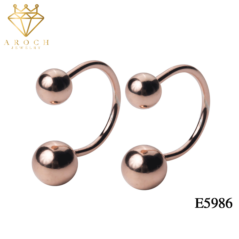 Khuyên tai bạc Ý s925 2 đầu bi E5986 - AROCH Jewelry