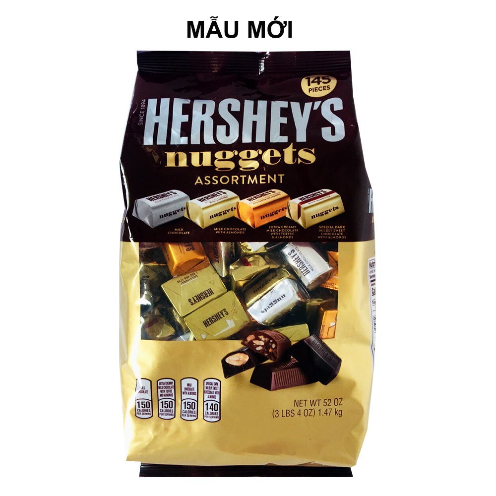 Socola sữa, sữa hạnh nhân, đắng hạnh nhân tổng hợp Hershey's Nuggets Assortment Chocolate gói 1470gr của Mỹ