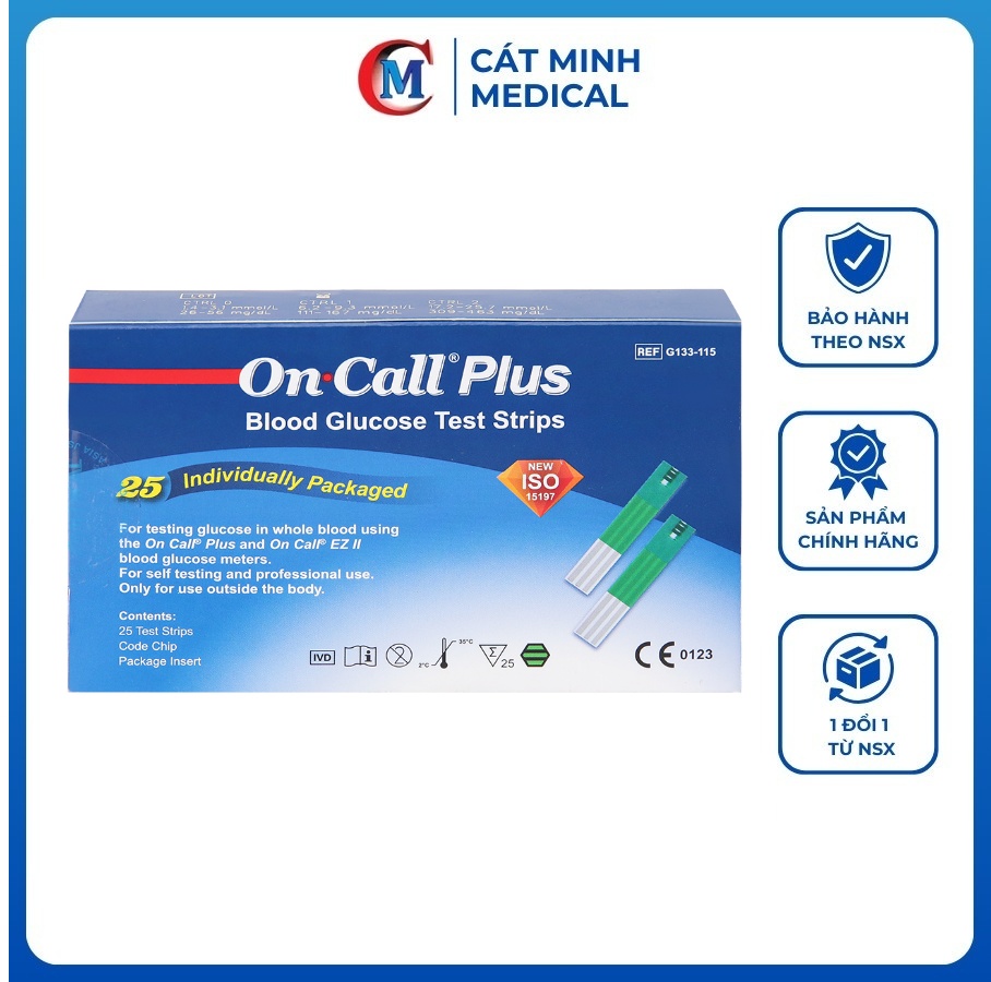 Que thử đường huyết On Call Plus - Hộp 25 que rời