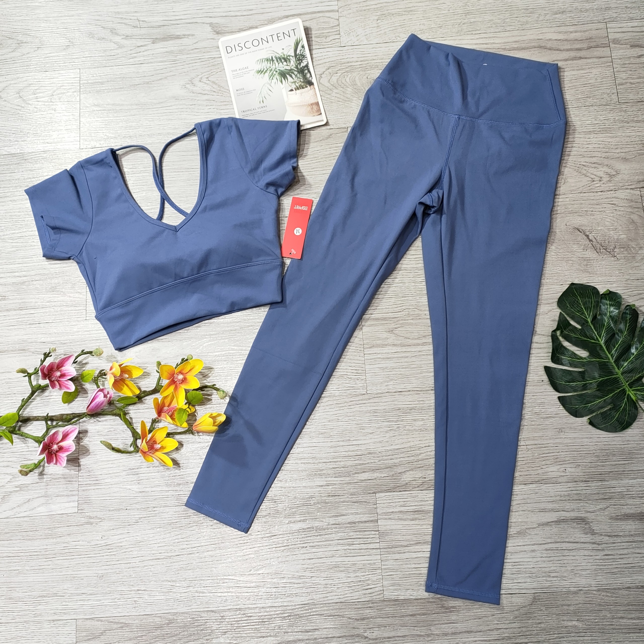 Đồ tập thể thao gym yoga nữ, set bộ áo crop ngắn tay kèm mút quần dài cao cấp Bin Sport BD157 - 5