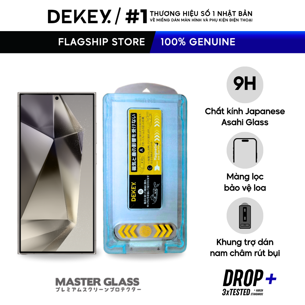 "NEW"Kính Cường Lực DEKEY 9H 3D Master Glass Sentery Khung Trợ Dán/Trong suốt Dán UV Cho Samsung Galaxy S24 Ultra, S23 Ultra, S22 Ultra, Note 20 Ultra