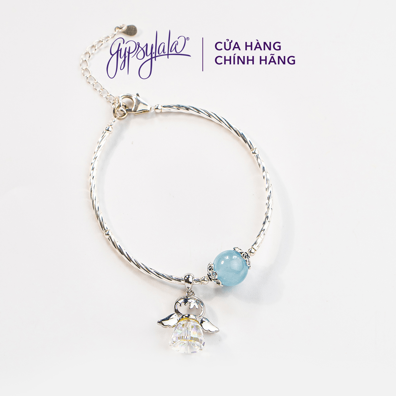 Vòng tay đá aquamarine thiên nhiên charm thiên thần sp004112 gypsy.lala