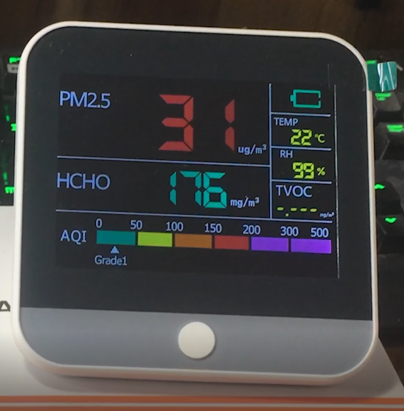 Máy Đo Bụi Mịn,Nhiệt độ,Độ ẩm,Chỉ số chất lượng không khí HCHO,TVOC.PM2.5,AQI sạc pin , Laser