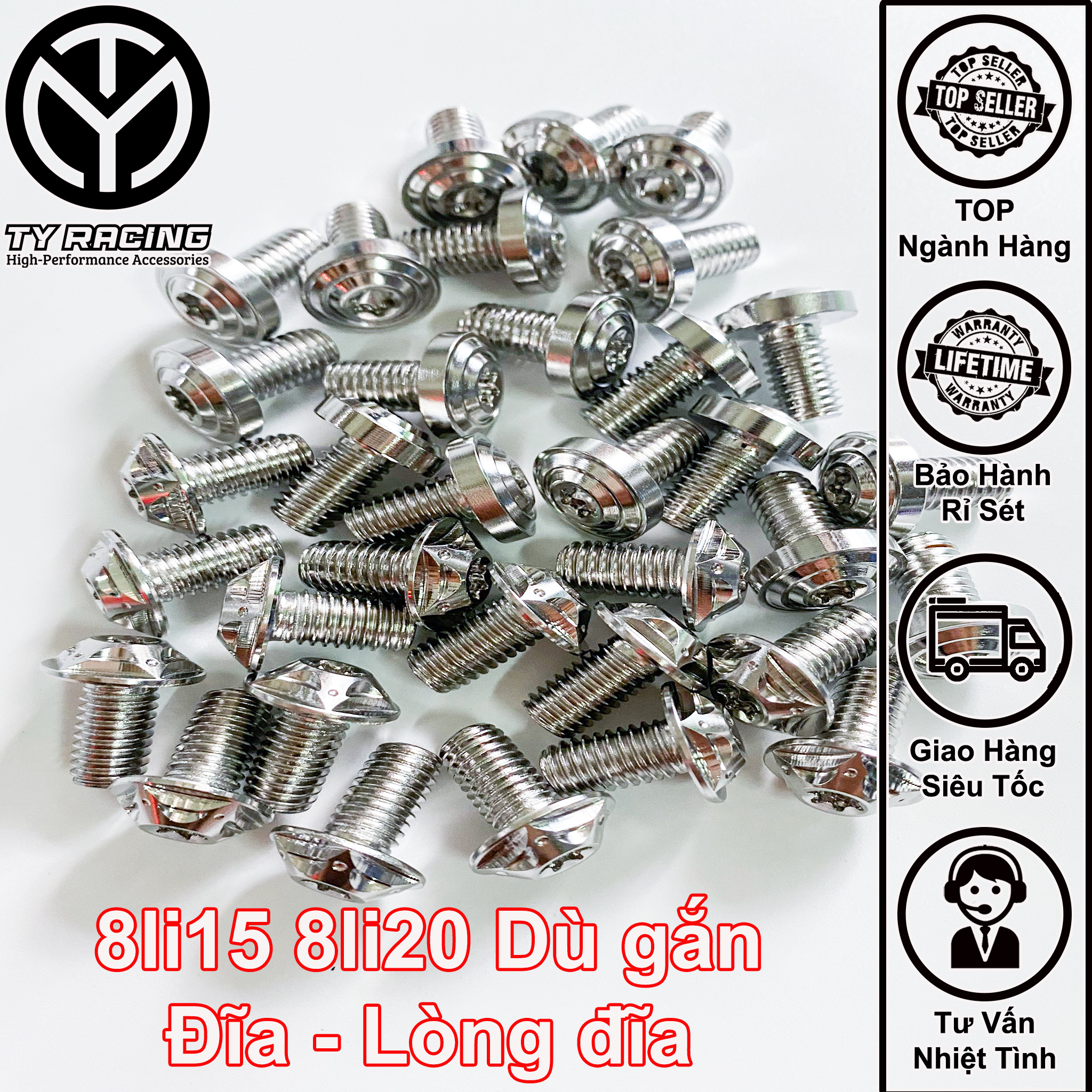Ốc Salaya 8li15 8li20 gắn Đĩa - Lòng Đĩa Chuẩn Inox 304 - TY Racing
