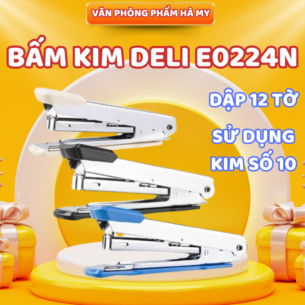 Dập ghim số 10 deli e0224n - bấm được 12 tờ