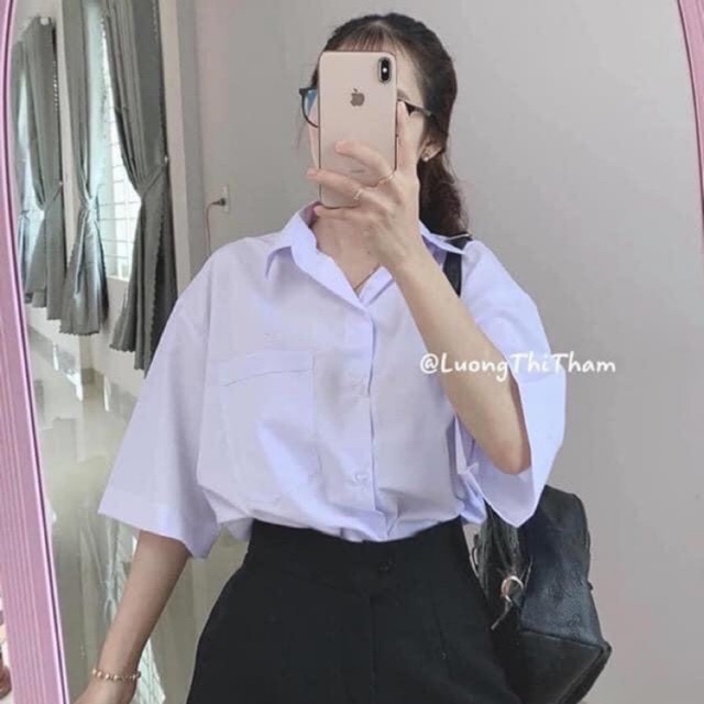 [HOTÁo sơ mi trắng cộc tay có túi