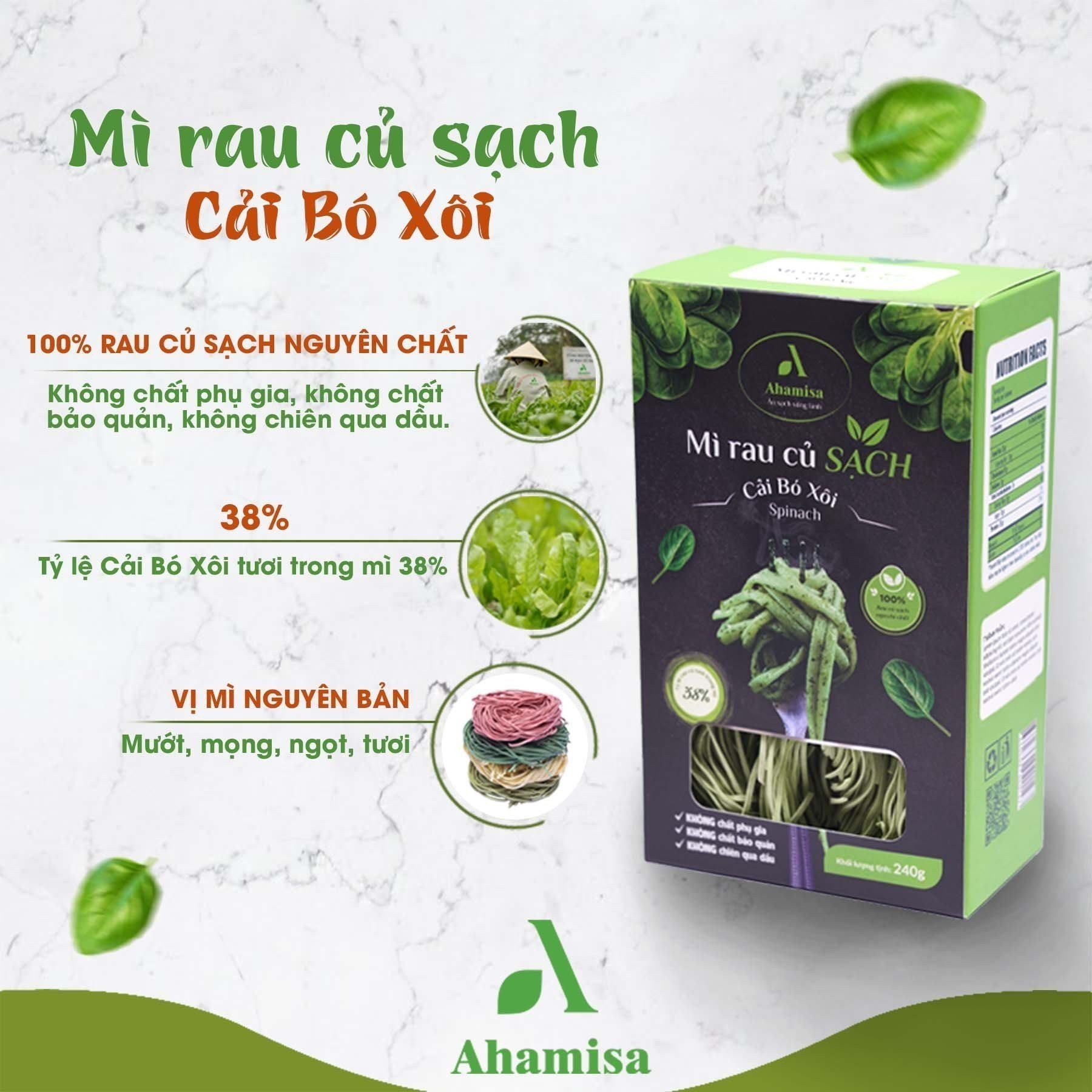 Mì cải bó xôi sấy lạnh, mì ăn kiêng, eat clean, mì ăn dặm cho bé . Hộp 8 vắt 240g