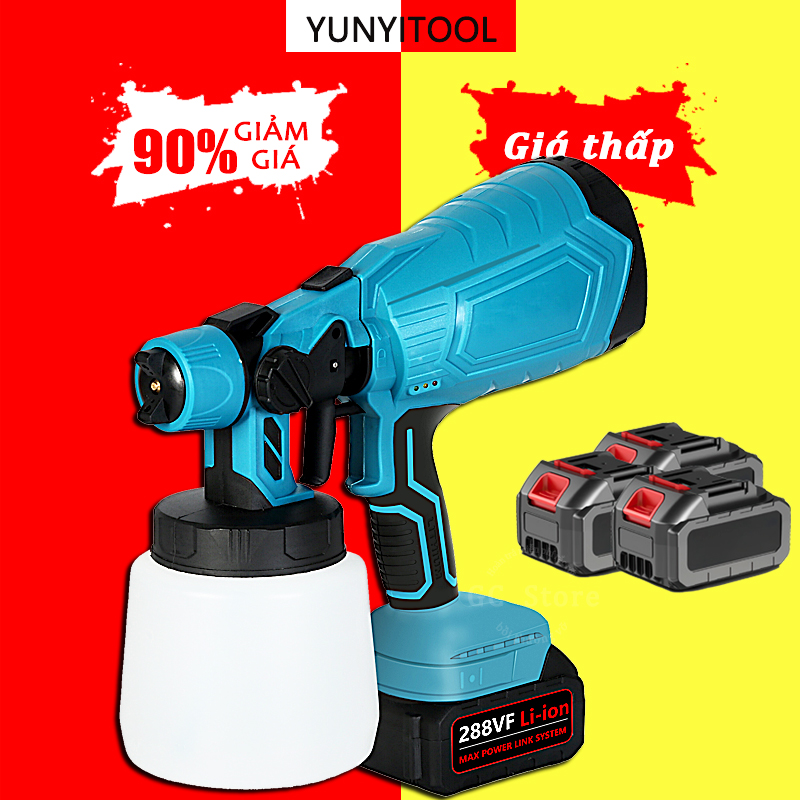 Máy phun sơn cầm tay pin 21V,Máy phun sơn dùng pin 200W,Súng phun sơn 1000ML,Dùng Chân Pin Phổ Thông,sơn PU,sơn nước,sơn nhà, gỗ,kim loại