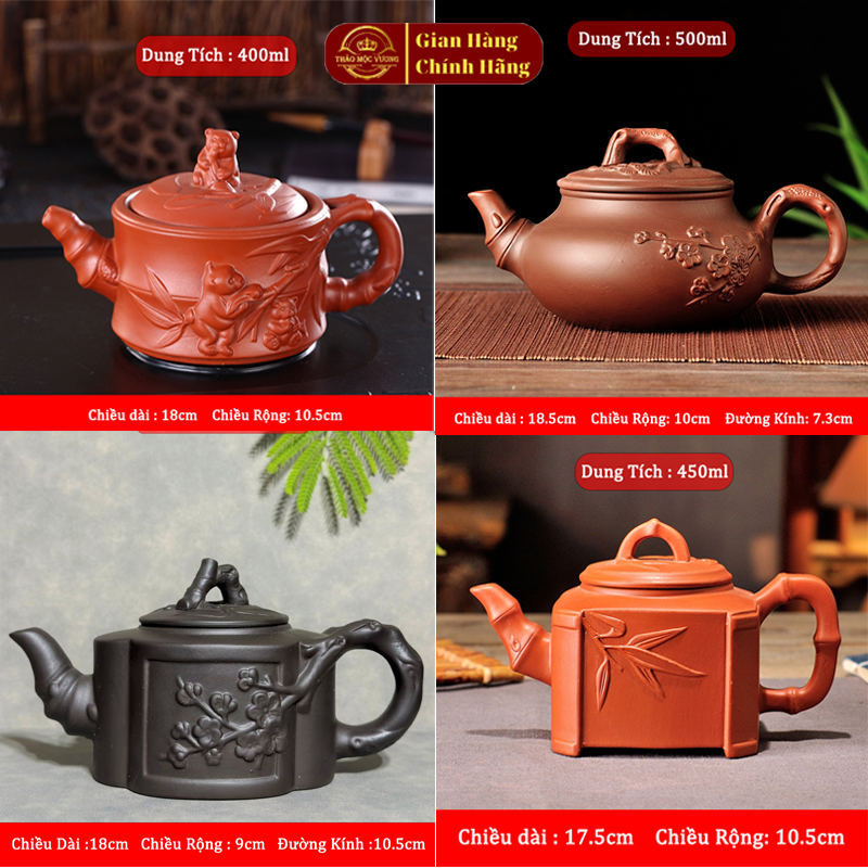 Ấm trà tử sa đắp nổi, ấm pha trà đất nung tử sa phong cách cổ điển, phụ kiện bàn trà độc đáo
