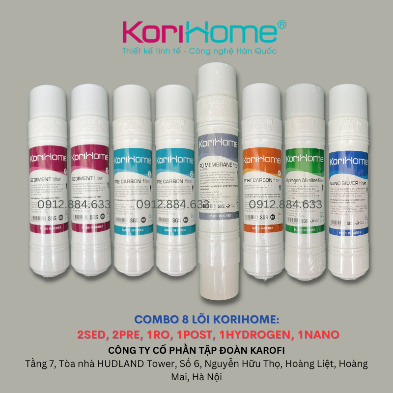 Bộ 8 lõi lọc nước Korihome WPK-G60 nhập khẩu Hàn Quốc dùng cho máy lọc nước Korihome WPK-G60 - Hàng chính hãng