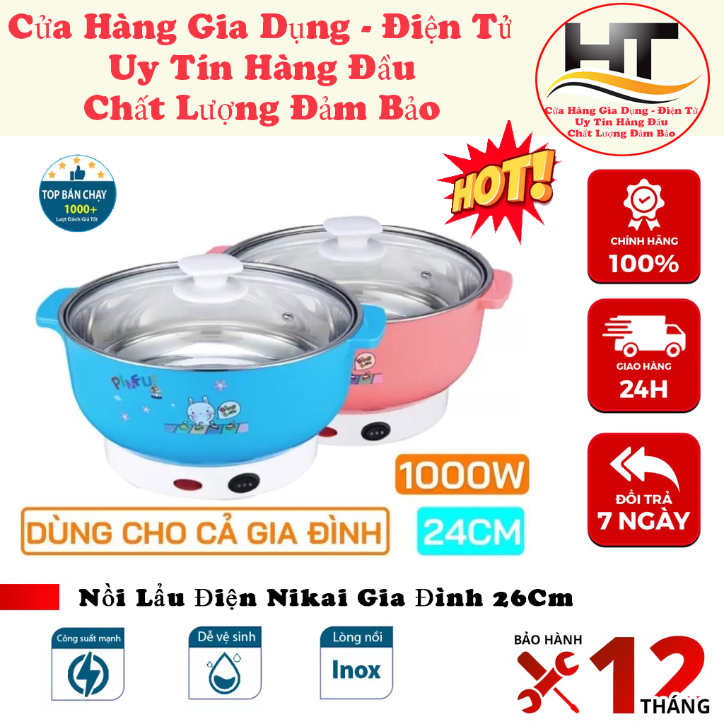 Nồi lẩu điện nikai gia đình 26cm đa năng 1000w - nồi lẩu mini 26cm