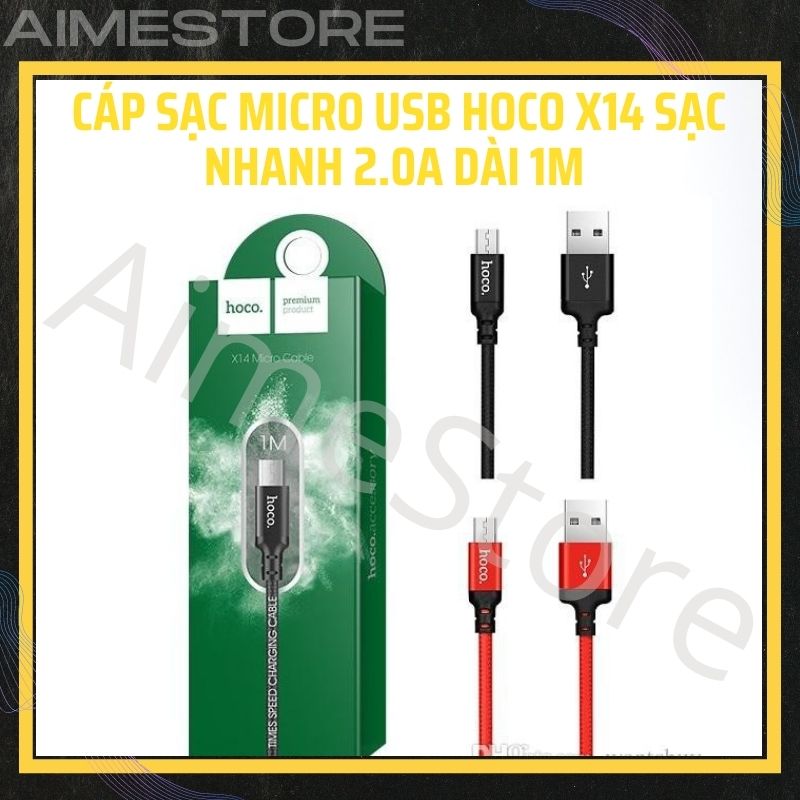 Cáp sạc Micro USB Hoco X14 sạc nhanh 2.0A dài 1m, Cáp sạc nhanh đầu Micro USb cho những dòng điện thoại Micro Usb -Giá Tốt tại AimeStore